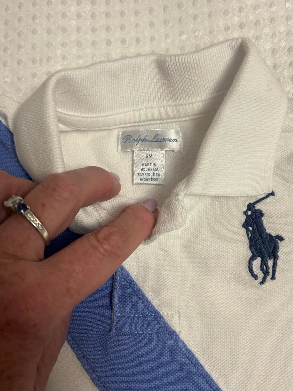 Ralph Lauren White & Blue Polo Shirt for 9 months, baby - Picture 4 of 5